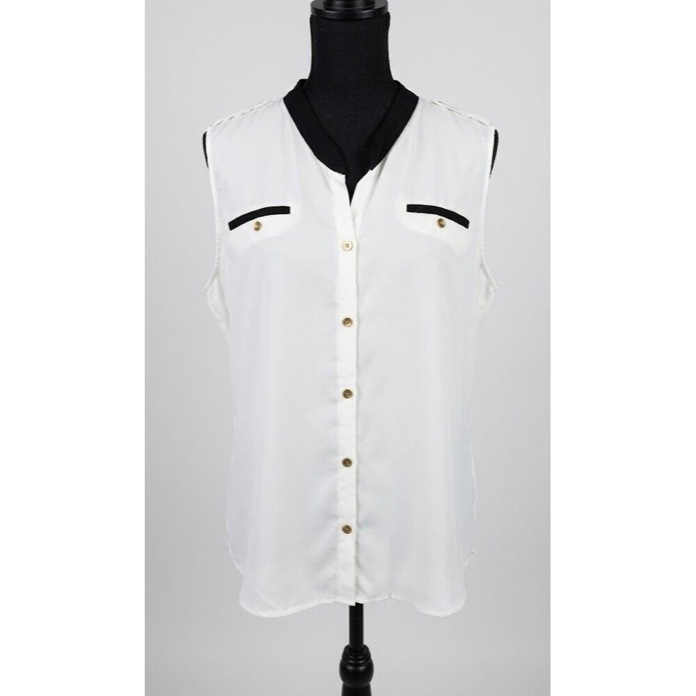 New York‎ & Company Stretch White Sleeveless Tunic - Black Trim - Large